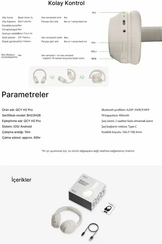 H2 Pro Aux Simsiz Bt 5.3 Oq Quloqchinlari Hifi Enc 70 soat Tinglash O'yin Rejimi - 7