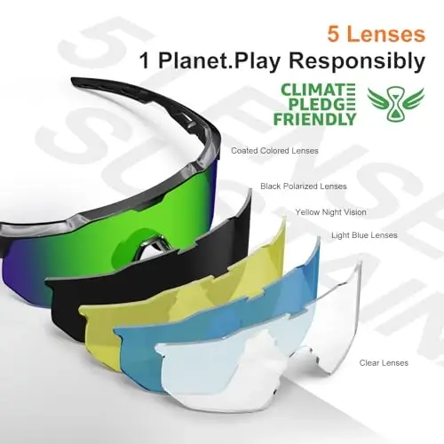 HAAYOT Polarized Cycling Glasses,Sports Sunglasses for Men Women,Baseball Biking Running Sunglasses 5 Lenses Transparent Gray Green - HAAYOT (1)