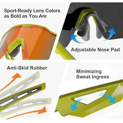 HAAYOT Sports Sunglasses with 5 Interchangeable Lenses | UV400 glasses with a polarized black lens for men and women, ideal for baseball, running, cycling and softball. 