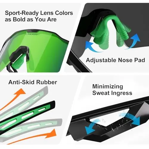 HAAYOT Sports Sunglasses with 5 Interchangeable Lenses | UV400 glasses with a polarized black lens for men and women, ideal for baseball, running, cycling and softball. - 1