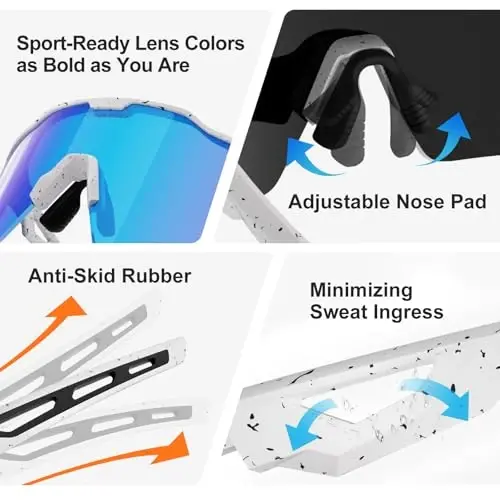 HAAYOT Sports Sunglasses with 5 Interchangeable Lenses | UV400 glasses with a polarized black lens for men and women, ideal for baseball, running, cycling and softball. 