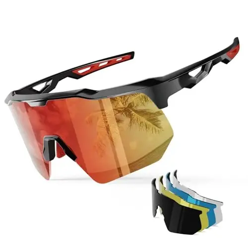 HAAYOT Polarized Sports Sunglasses for Men Women Youth Baseball Cycling Running Softball Biking Glasses 5 Lenses - 5