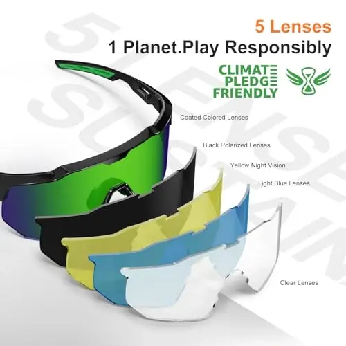 HAAYOT Polarized Sports Sunglasses for Men Women Youth Baseball Cycling Running Softball Biking Glasses 5 Lenses - 2