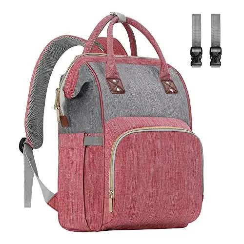 HABOPET Diaper Bag Backpack Multi-Function Baby Bag With Large Capacity and Insulated Pockets Diaper Backpack Organizer Bag for Mom/Dad, Pink+Gray 