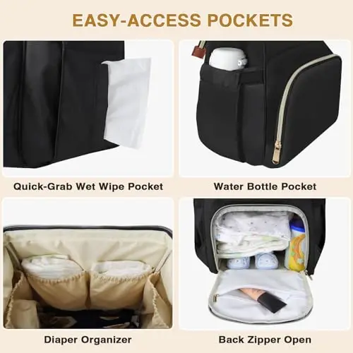 HABOPET Diaper Bag Backpack, Multi-Function Baby Boys and Girls Bag, Travel Waterproof Diaper Backpack Tote Bag, Baby Registry Search & Shower Gifts-Essentials Baby Backpack for Mom/Dad - 6