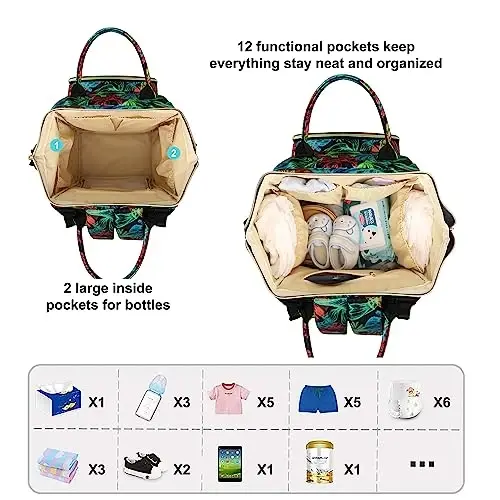 HABOPET Diaper Bag Backpack Multi-Function Baby Bag With Large Capacity and Insulated Pockets Diaper Backpack Organizer Bag for Mom/Dad, Leaf - 3
