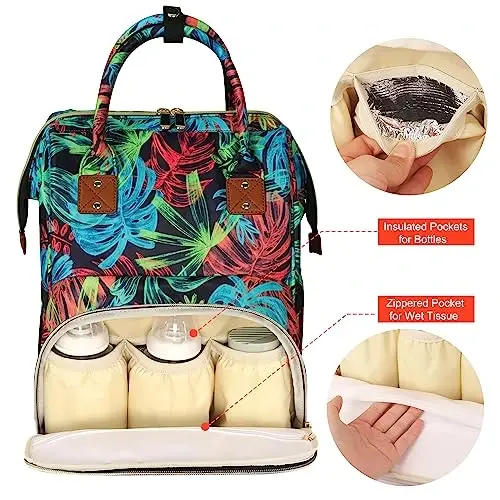 HABOPET Diaper Bag Backpack Multi-Function Baby Bag With Large Capacity and Insulated Pockets Diaper Backpack Organizer Bag for Mom/Dad, Leaf - 4