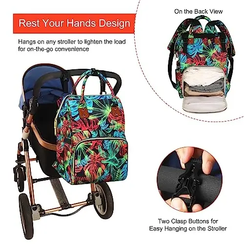 HABOPET Diaper Bag Backpack Multi-Function Baby Bag With Large Capacity and Insulated Pockets Diaper Backpack Organizer Bag for Mom/Dad, Leaf - 5