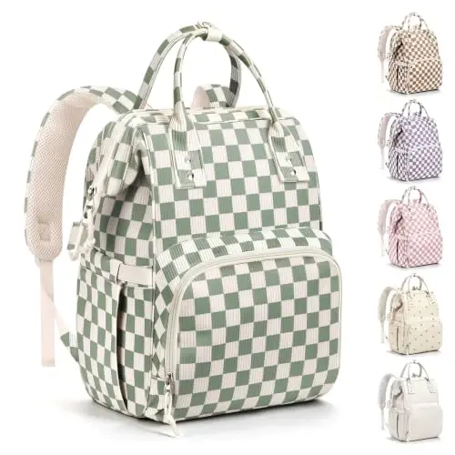 HABOPET Checkered Diaper Bag, Baby Backpack for Mom with Stroller Straps | Backpack Diaper Bag,13 Pockets,Easy Access,Corduroy,Lightweight Baby Bag for Boys&Girls,Travel Essentials - 1