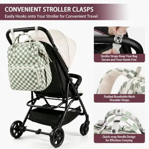 HABOPET Checkered Diaper Bag, Baby Backpack for Mom with Stroller Straps | Backpack Diaper Bag,13 Pockets,Easy Access,Corduroy,Lightweight Baby Bag for Boys&Girls,Travel Essentials - 4