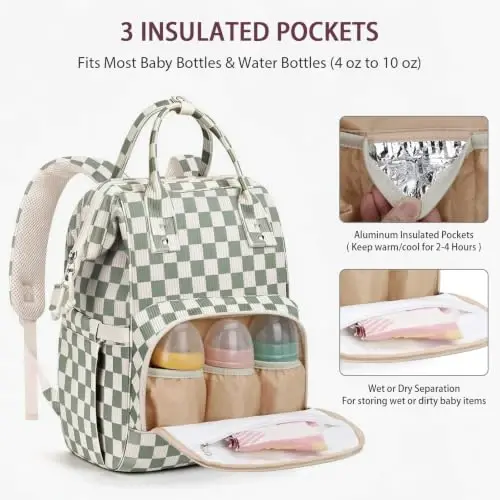 HABOPET Checkered Diaper Bag, Baby Backpack for Mom with Stroller Straps | Backpack Diaper Bag,13 Pockets,Easy Access,Corduroy,Lightweight Baby Bag for Boys&Girls,Travel Essentials - 5