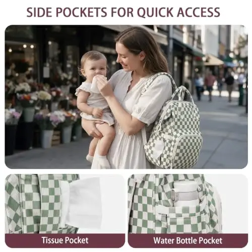 HABOPET Checkered Diaper Bag, Baby Backpack for Mom with Stroller Straps | Backpack Diaper Bag,13 Pockets,Easy Access,Corduroy,Lightweight Baby Bag for Boys&Girls,Travel Essentials - 6