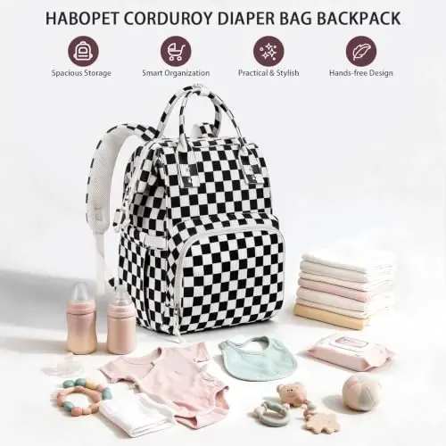 HABOPET Diaper Bag Backpack, Corduroy Travel Baby diaper bag for Mom/Dad | Backpack Diaper Bag with Stroller Straps,13 Pockets,Easy Access,Corduroy,Baby Bag for Boys&Girls,Travel Essentials - HABOPET (1)