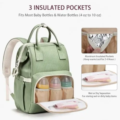 HABOPET Diaper Bag Backpack, Corduroy Travel Baby diaper bag for Mom/Dad | Backpack Diaper Bag with Stroller Straps,13 Pockets,Easy Access,Corduroy,Baby Bag for Boys&Girls,Travel Essentials - 5