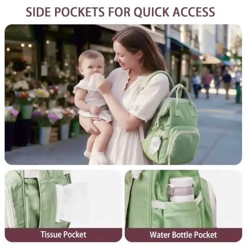 HABOPET Diaper Bag Backpack, Corduroy Travel Baby diaper bag for Mom/Dad | Backpack Diaper Bag with Stroller Straps,13 Pockets,Easy Access,Corduroy,Baby Bag for Boys&Girls,Travel Essentials - 6