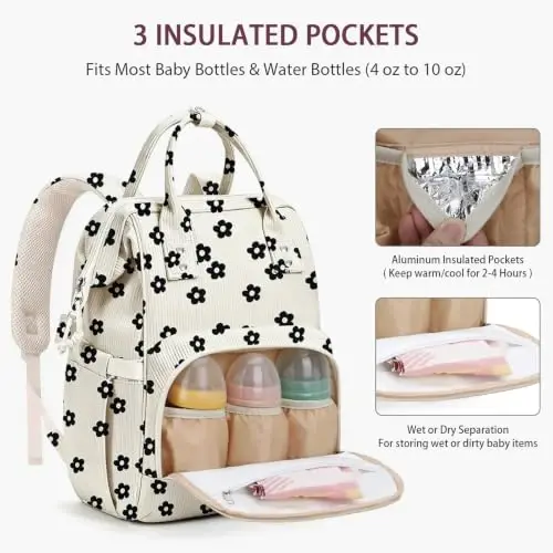 HABOPET Diaper Bag Backpack, Corduroy Travel Baby diaper bag for Mom/Dad | Backpack Diaper Bag with Stroller Straps,13 Pockets,Easy Access,Corduroy,Baby Bag for Boys&Girls,Travel Essentials - 5