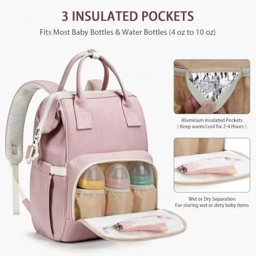HABOPET Diaper Bag Backpack, Corduroy Travel Baby diaper bag for Mom/Dad | Backpack Diaper Bag with Stroller Straps,13 Pockets,Easy Access,Corduroy,Baby Bag for Boys&Girls,Travel Essentials - 5