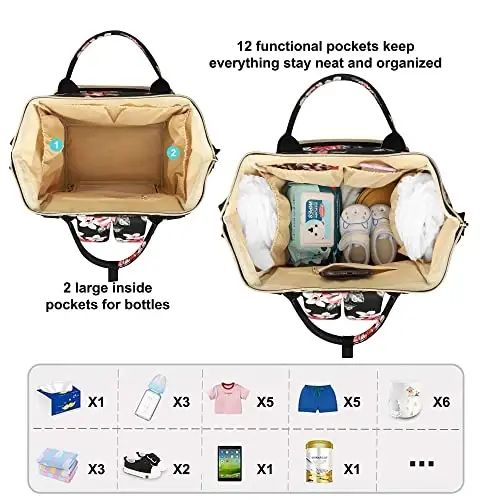 HABOPET Diaper Bag Backpack Multi-Function Baby Bag With Large Capacity and Insulated Pockets Diaper Backpack Organizer Bag for Mom/Dad, Flower - 3