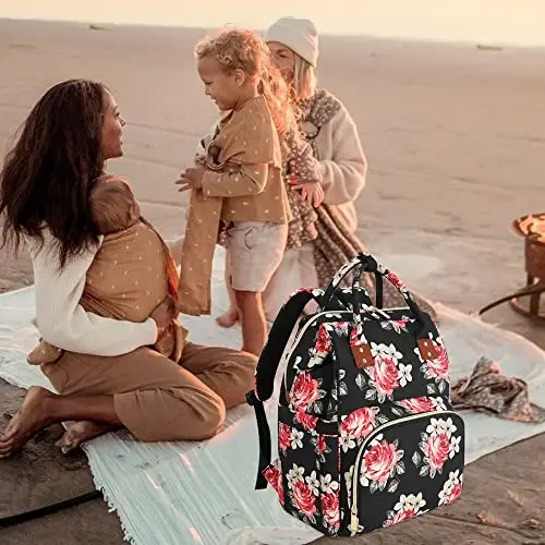 HABOPET Diaper Bag Backpack Multi-Function Baby Bag With Large Capacity and Insulated Pockets Diaper Backpack Organizer Bag for Mom/Dad, Flower - 6