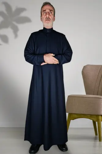 Hac Umre Kıyafetleri/ön Düğmeler Gizli Ve Uzun Kollu Düğmeli Cepli/Namaz Cübbesi - Lacivert - 4