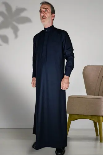 Hac Umre Kıyafetleri/ön Düğmeler Gizli Ve Uzun Kollu Düğmeli Cepli/Namaz Cübbesi - Lacivert - 5