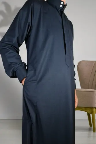 Hac Umre Kıyafetleri/ön Düğmeler Gizli Ve Uzun Kollu Düğmeli Cepli/Namaz Cübbesi - Lacivert - 6