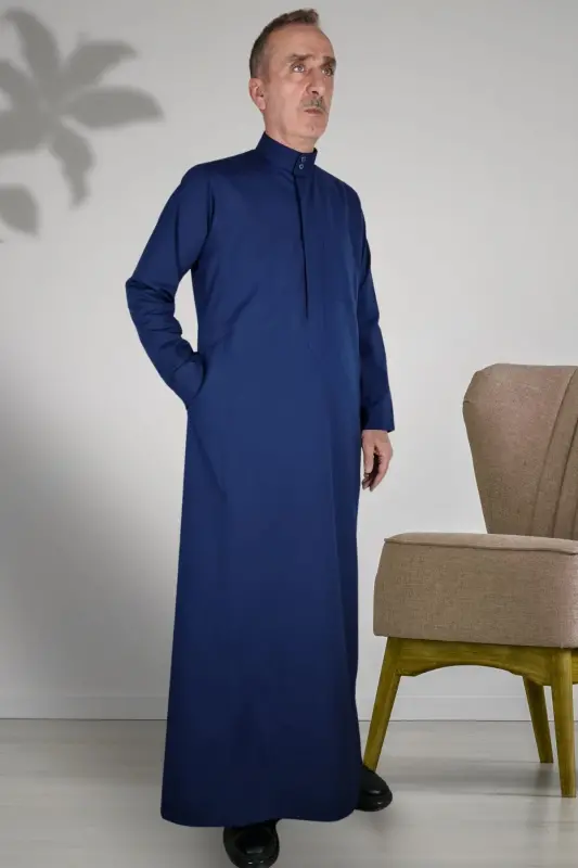 Hac Umre Kıyafetleri/ön Düğmeler Gizli Ve Uzun Kollu Düğmesiz Cepli/Namaz Cübbesi/erkek fistan - açık mavi - 1