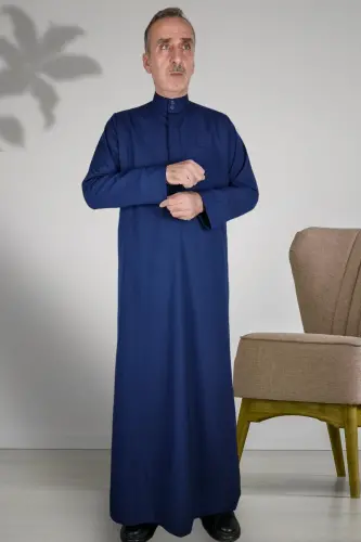 Hac Umre Kıyafetleri/ön Düğmeler Gizli Ve Uzun Kollu Düğmesiz Cepli/Namaz Cübbesi/erkek fistan - açık mavi - 3