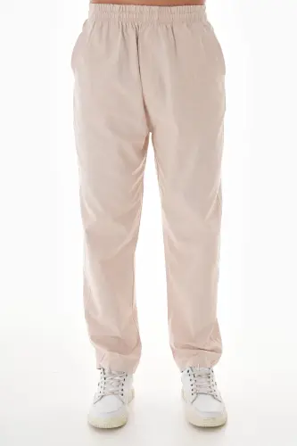 Hac Ve Umre Keten Pantolon Beli Lastikli-KREM - 1