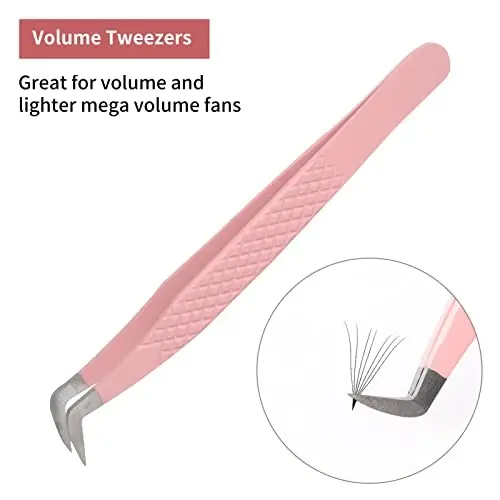 Lash Tweezers for Eyelash Extensions for Volume and Lighter Mega Volume Fans Professional Precision Stainless Steel Lash Extension Tweezers Curved Boot Angled Tips - LASH (1)