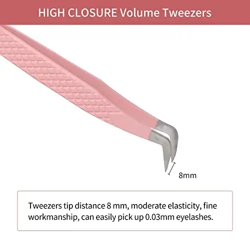 Lash Tweezers for Eyelash Extensions for Volume and Lighter Mega Volume Fans Professional Precision Stainless Steel Lash Extension Tweezers Curved Boot Angled Tips - 3