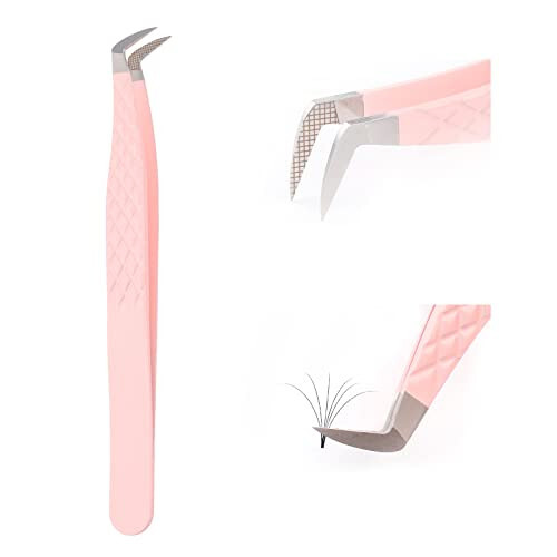 Lash Tweezers for Eyelash Extensions for Volume and Lighter Mega Volume Fans Professional Precision Stainless Steel Lash Extension Tweezers Curved Boot Angled Tips 