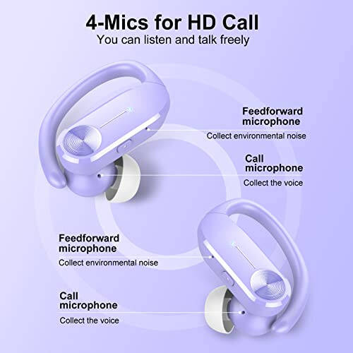 hadbleng Ear Buds Bluetooth Headphones Wireless Earbuds 50hrs Playtime Sports Earhooks Earphones with LED Display IPX7 Waterproof Built-in Mic Over-Ear Headset for Workout,Running (Mauve) - 3