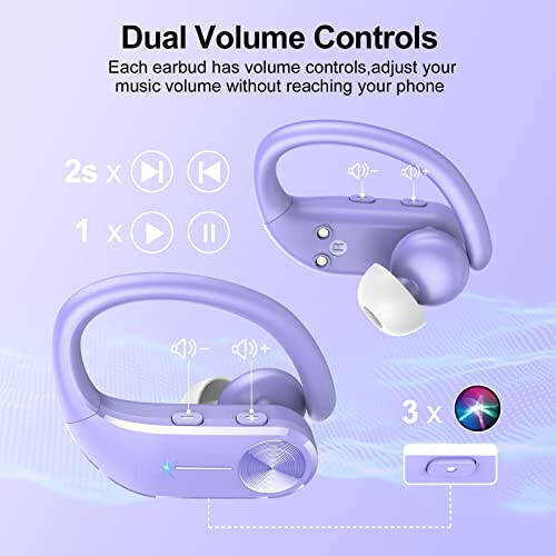 hadbleng Ear Buds Bluetooth Headphones Wireless Earbuds 50hrs Playtime Sports Earhooks Earphones with LED Display IPX7 Waterproof Built-in Mic Over-Ear Headset for Workout,Running (Mauve) - 4