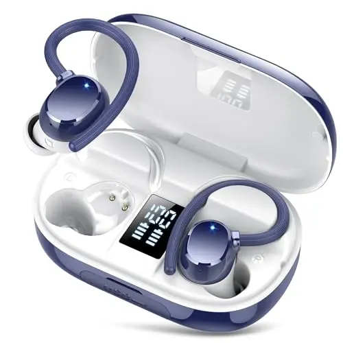 hadbleng Ear Buds Wireless Earbuds Bluetooth Headphones with 128H Playtime LED Digital Display Charging Case, Over-Ear Hook with Mic, Stereo Sound, IPX7 Waterproof Earphones for Workout/Running - 1