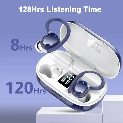 hadbleng Ear Buds Wireless Earbuds Bluetooth Headphones with 128H Playtime LED Digital Display Charging Case, Over-Ear Hook with Mic, Stereo Sound, IPX7 Waterproof Earphones for Workout/Running - HADBLENG (1)