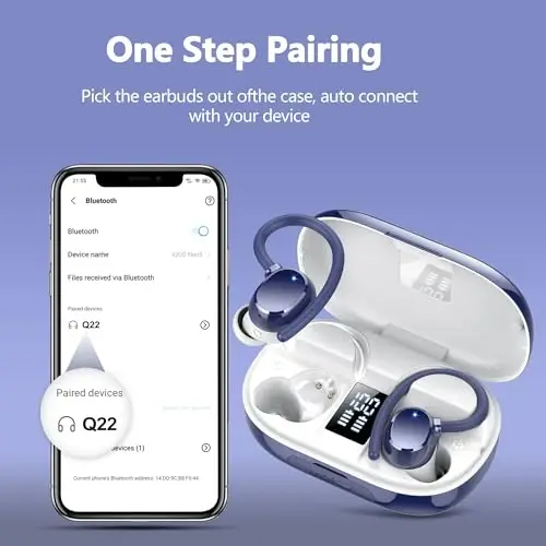 hadbleng Ear Buds Wireless Earbuds Bluetooth Headphones with 128H Playtime LED Digital Display Charging Case, Over-Ear Hook with Mic, Stereo Sound, IPX7 Waterproof Earphones for Workout/Running - 5