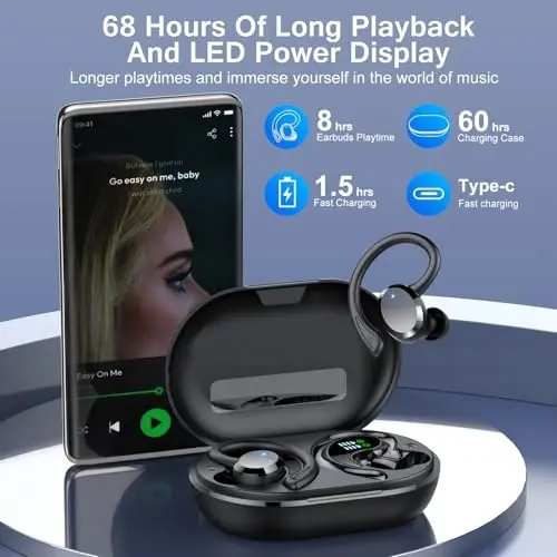 Wireless Earbuds, 2025 Bluetooth 5.4 Headphones HiFi Stereo, Bluetooth Earbuds with ENC Noise Cancelling Mic, IP7 Waterproof in Ear Earphones, 68H Dual LED Display Ear Buds for Workout Sports - 3