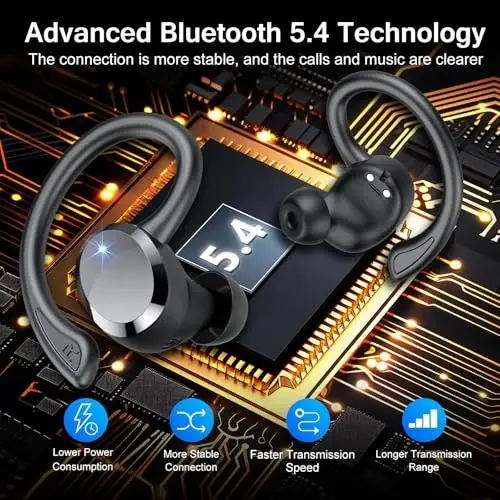 Wireless Earbuds, 2025 Bluetooth 5.4 Headphones HiFi Stereo, Bluetooth Earbuds with ENC Noise Cancelling Mic, IP7 Waterproof in Ear Earphones, 68H Dual LED Display Ear Buds for Workout Sports - 4