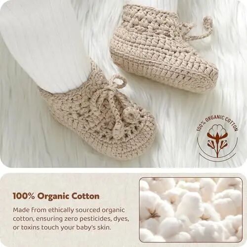 Hadetoto Baby Booties Hand Crochet Knit Cotton Bootie | Soft, Cozy, Warm, Newborn First Walkers, Infant Boy Girl - HADETOTO (1)