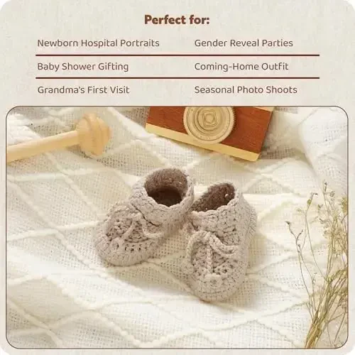 Hadetoto Baby Booties Hand Crochet Knit Cotton Bootie Soft Cozy Warm Socks Shoes Newborn First Walkers for Infant Boy Girl - 5