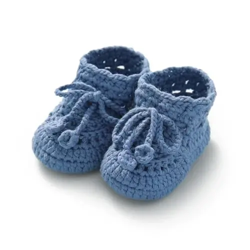 Hadetoto Baby Booties Hand Crochet Knit Cotton Bootie Soft Cozy Warm Socks Shoes Newborn First Walkers for Infant Boy Girl - HADETOTO (1)