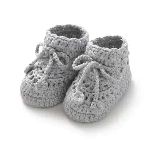 Hadetoto Baby Booties Hand Crochet Knit Cotton Bootie Soft Cozy Warm Socks Shoes Newborn First Walkers for Infant Boy Girl - 2