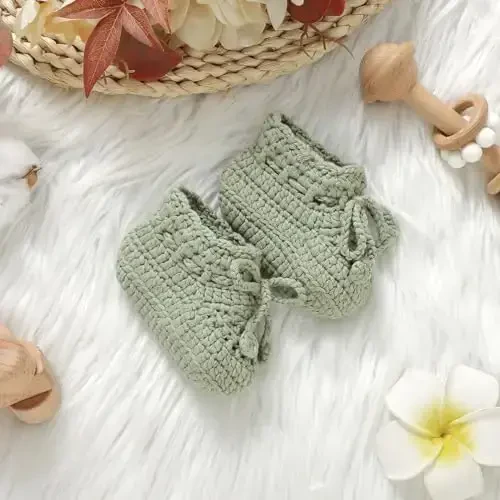 Hadetoto Baby Booties Hand Crochet Knit Cotton Bootie Soft Cozy Warm Socks Shoes Newborn First Walkers for Infant Boy Girl - 6