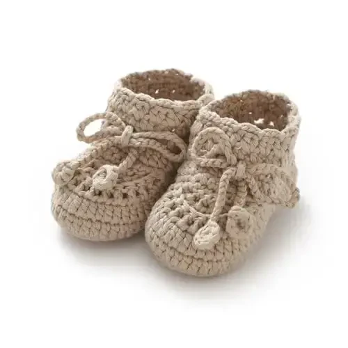 Hadetoto Baby Booties Hand Crochet Knit Cotton Bootie Soft Cozy Warm Socks Shoes Newborn First Walkers for Infant Boy Girl - 1