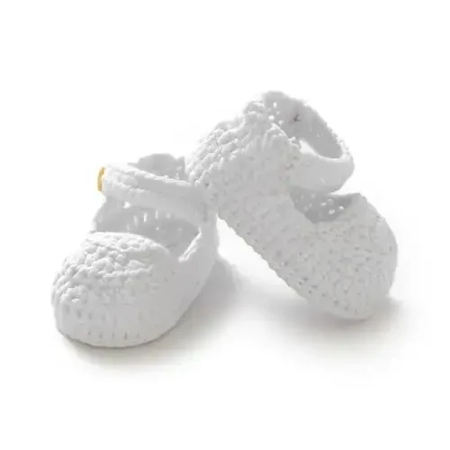 Hadetoto Baby Booties Newborn Baby Mary Jane Shoes Hand Crochet Knit First Walkers Cotton Infant Bootie - 1
