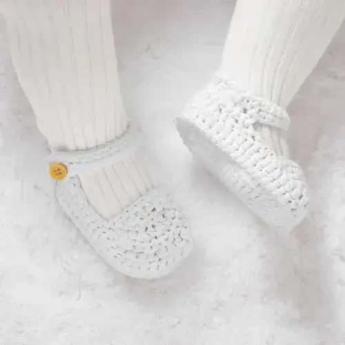 Hadetoto Baby Booties Newborn Baby Mary Jane Shoes Hand Crochet Knit First Walkers Cotton Infant Bootie - 2