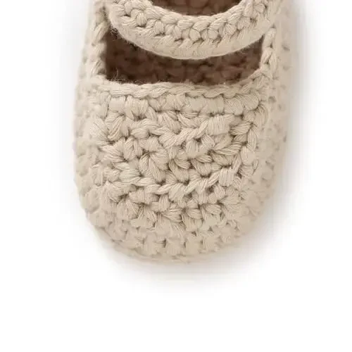 Hadetoto Baby Booties Newborn Baby Mary Jane Shoes Hand Crochet Knit First Walkers Cotton Infant Bootie - 4
