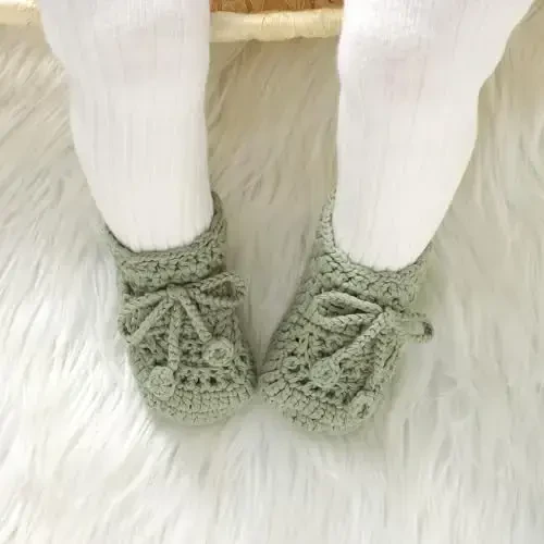 Hadetoto Baby Booties qo'lda to'qilgan paxta chiziqli etiklar Yumshoq qulay issiq paypoq poyabzal Yangi tug'ilgan chaqaloqlar uchun ilk qadamlar Go'dak o'g'il qiz uchun - 4