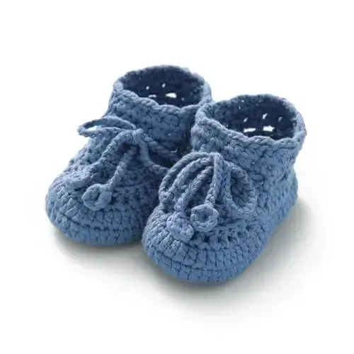 Hadetoto Baby Booties qo'lda to'qilgan trikotaj paxta etik yumshoq qulay issiq paypoq poyabzal yangi tug'ilgan chaqaloq o'g'il qiz uchun birinchi qadamlar - 2